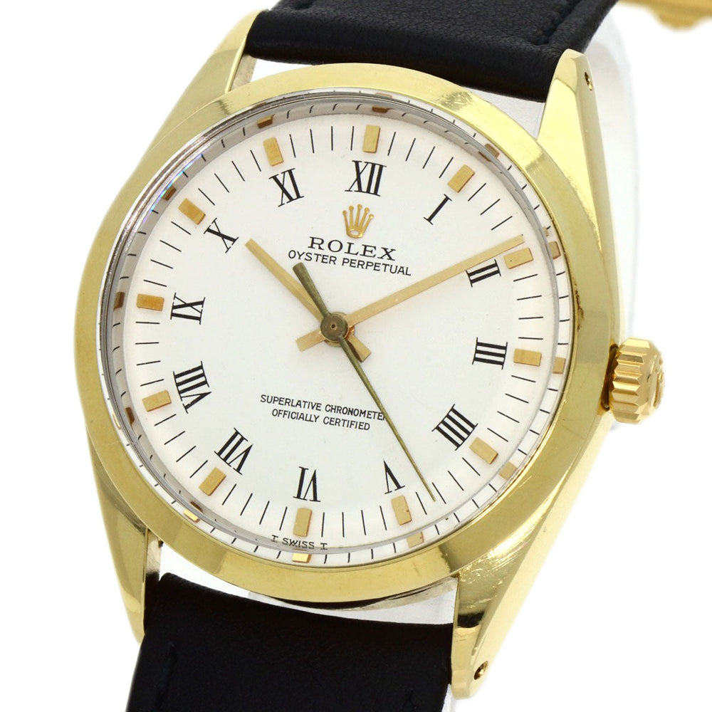 ROLEX Watches Mechanical Automatic 1024/5 Stainless Steel, Leather gold Oyster Perpetual Center Roma Manufacturer Compute 2024.1 white dial mens Used Authentic