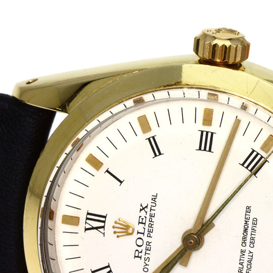 ROLEX Watches Mechanical Automatic 1024/5 Stainless Steel, Leather gold Oyster Perpetual Center Roma Manufacturer Compute 2024.1 white dial mens Used Authentic