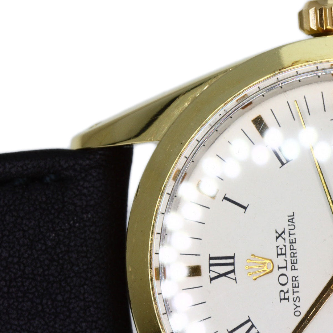 ROLEX Watches Mechanical Automatic 1024/5 Stainless Steel, Leather gold Oyster Perpetual Center Roma Manufacturer Compute 2024.1 white dial mens Used Authentic
