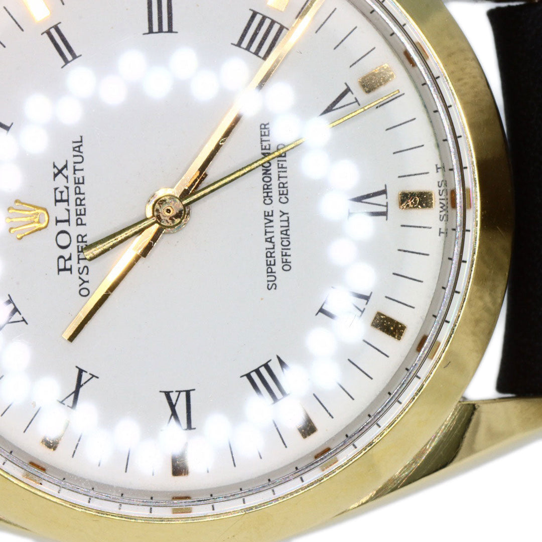 ROLEX Watches Mechanical Automatic 1024/5 Stainless Steel, Leather gold Oyster Perpetual Center Roma Manufacturer Compute 2024.1 white dial mens Used Authentic