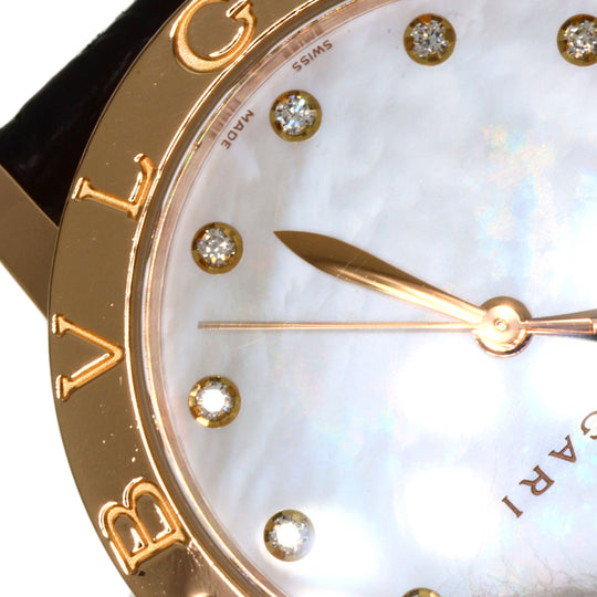BVLGARI Watches Mechanical Automatic BBLP33G K18PG, leather gold BVLGARI BVLGARI 12P Diamond White shell dial mens Used Authentic