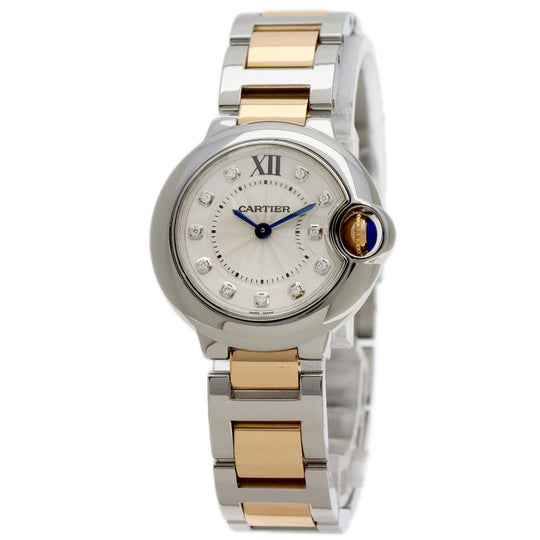 CARTIER Watches Quartz WE902030 Stainless Steel , SSxK18PG gold Baron Blue 1.1" 11P Diamond Silver dial Women Used Authentic