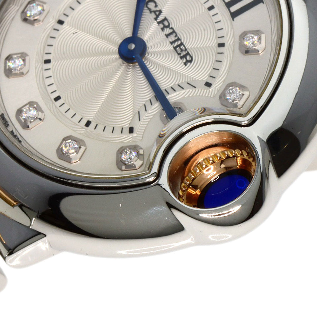 CARTIER Watches Quartz WE902030 Stainless Steel , SSxK18PG gold Baron Blue 1.1" 11P Diamond Silver dial Women Used Authentic