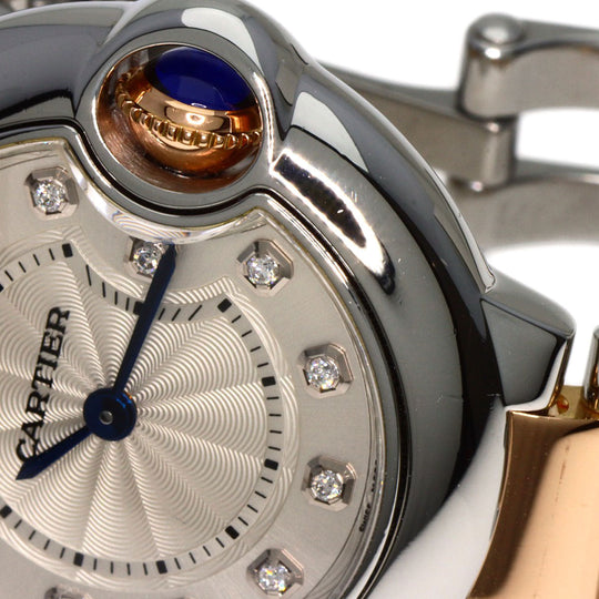 CARTIER Watches Quartz WE902030 Stainless Steel , SSxK18PG gold Baron Blue 1.1" 11P Diamond Silver dial Women Used Authentic