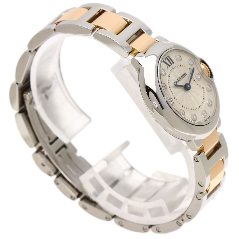 CARTIER Watches Quartz WE902030 Stainless Steel , SSxK18PG gold Baron Blue 1.1" 11P Diamond Silver dial Women Used Authentic