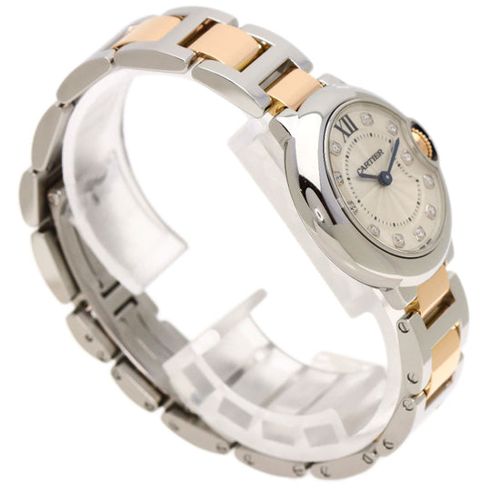 CARTIER Watches Quartz WE902030 Stainless Steel , SSxK18PG gold Baron Blue 1.1" 11P Diamond Silver dial Women Used Authentic