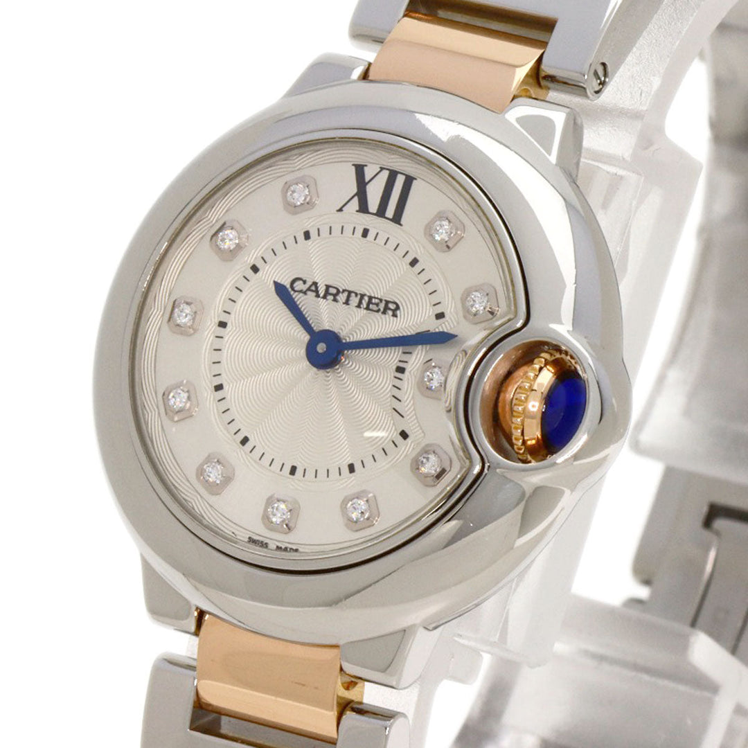 CARTIER Watches Quartz WE902030 Stainless Steel , SSxK18PG gold Baron Blue 1.1" 11P Diamond Silver dial Women Used Authentic