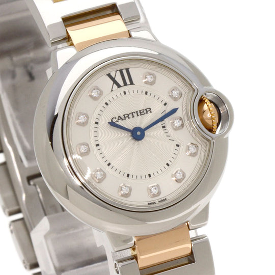 CARTIER Watches Quartz WE902030 Stainless Steel , SSxK18PG gold Baron Blue 1.1" 11P Diamond Silver dial Women Used Authentic