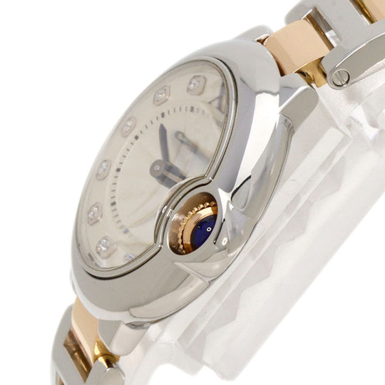 CARTIER Watches Quartz WE902030 Stainless Steel , SSxK18PG gold Baron Blue 1.1" 11P Diamond Silver dial Women Used Authentic