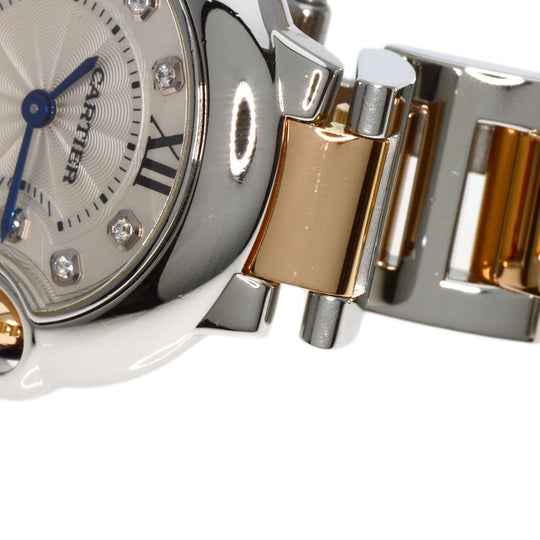 CARTIER Watches Quartz WE902030 Stainless Steel , SSxK18PG gold Baron Blue 1.1" 11P Diamond Silver dial Women Used Authentic