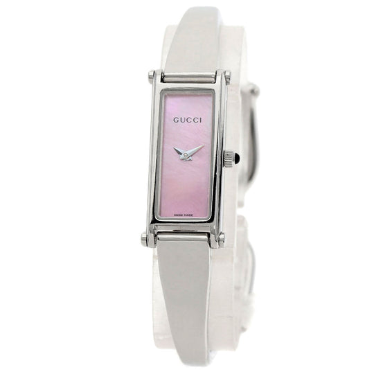 GUCCI Watches Quartz 1500L Stainless Steel , Stainless Steel Silver Square face Pink shell dial Women Used Authentic