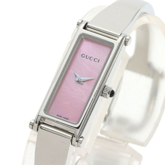 GUCCI Watches Quartz 1500L Stainless Steel , Stainless Steel Silver Square face Pink shell dial Women Used Authentic
