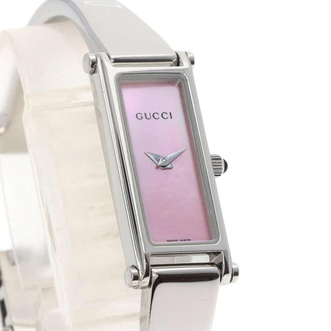 GUCCI Watches Quartz 1500L Stainless Steel , Stainless Steel Silver Square face Pink shell dial Women Used Authentic