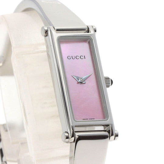 GUCCI Watches Quartz 1500L Stainless Steel , Stainless Steel Silver Square face Pink shell dial Women Used Authentic