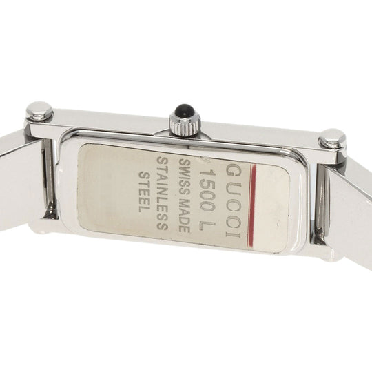 GUCCI Watches Quartz 1500L Stainless Steel , Stainless Steel Silver Square face Pink shell dial Women Used Authentic