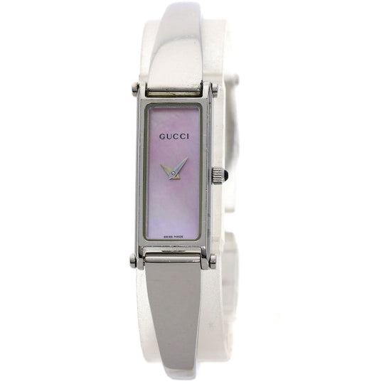 GUCCI Watches Quartz 1500L Stainless Steel , Stainless Steel Silver Square face Pink shell dial Women Used Authentic