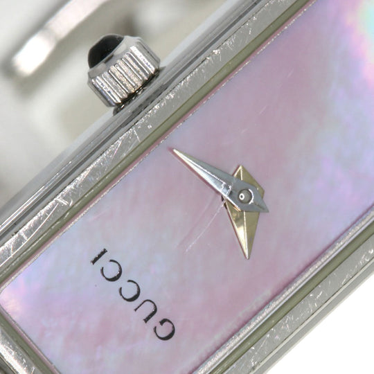 GUCCI Watches Quartz 1500L Stainless Steel , Stainless Steel Silver Square face Pink shell dial Women Used Authentic