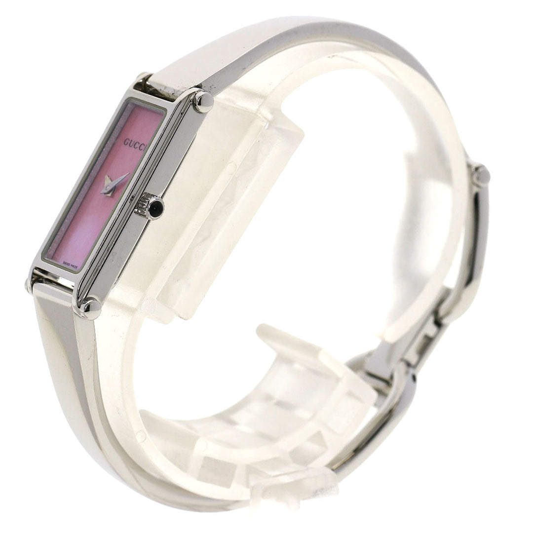 GUCCI Watches Quartz 1500L Stainless Steel , Stainless Steel Silver Square face Pink shell dial Women Used Authentic