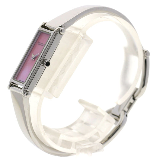 GUCCI Watches Quartz 1500L Stainless Steel , Stainless Steel Silver Square face Pink shell dial Women Used Authentic