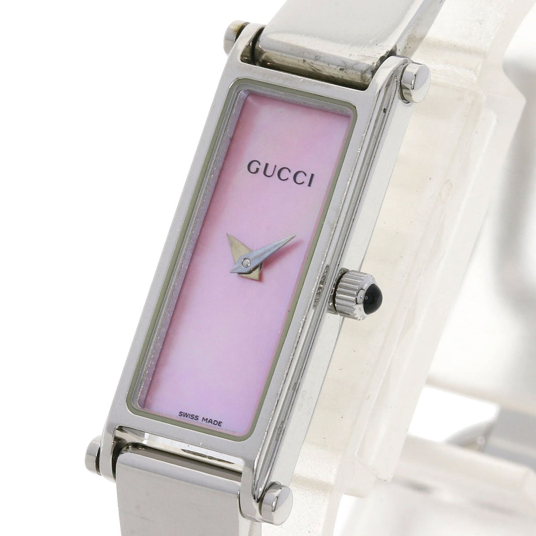 GUCCI Watches Quartz 1500L Stainless Steel , Stainless Steel Silver Square face Pink shell dial Women Used Authentic