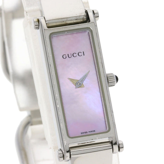 GUCCI Watches Quartz 1500L Stainless Steel , Stainless Steel Silver Square face Pink shell dial Women Used Authentic