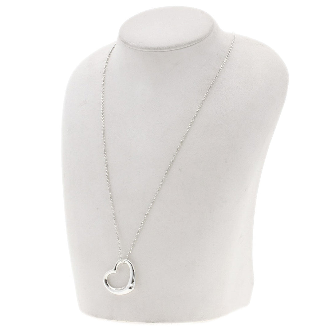 TIFFANY&Co. Necklace SV Silver Open Heart Medium 1.1" Women Used Authentic