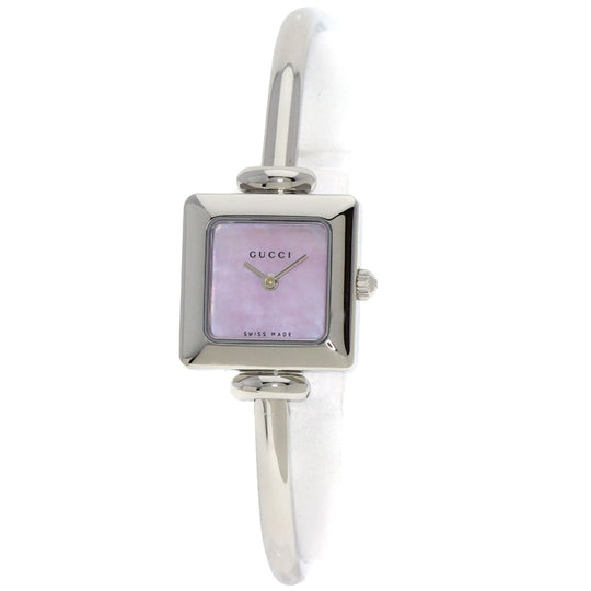GUCCI Watches Quartz 1900 L Stainless Steel , Stainless Steel Silver square face bangle Pink shell dial Women Used Authentic