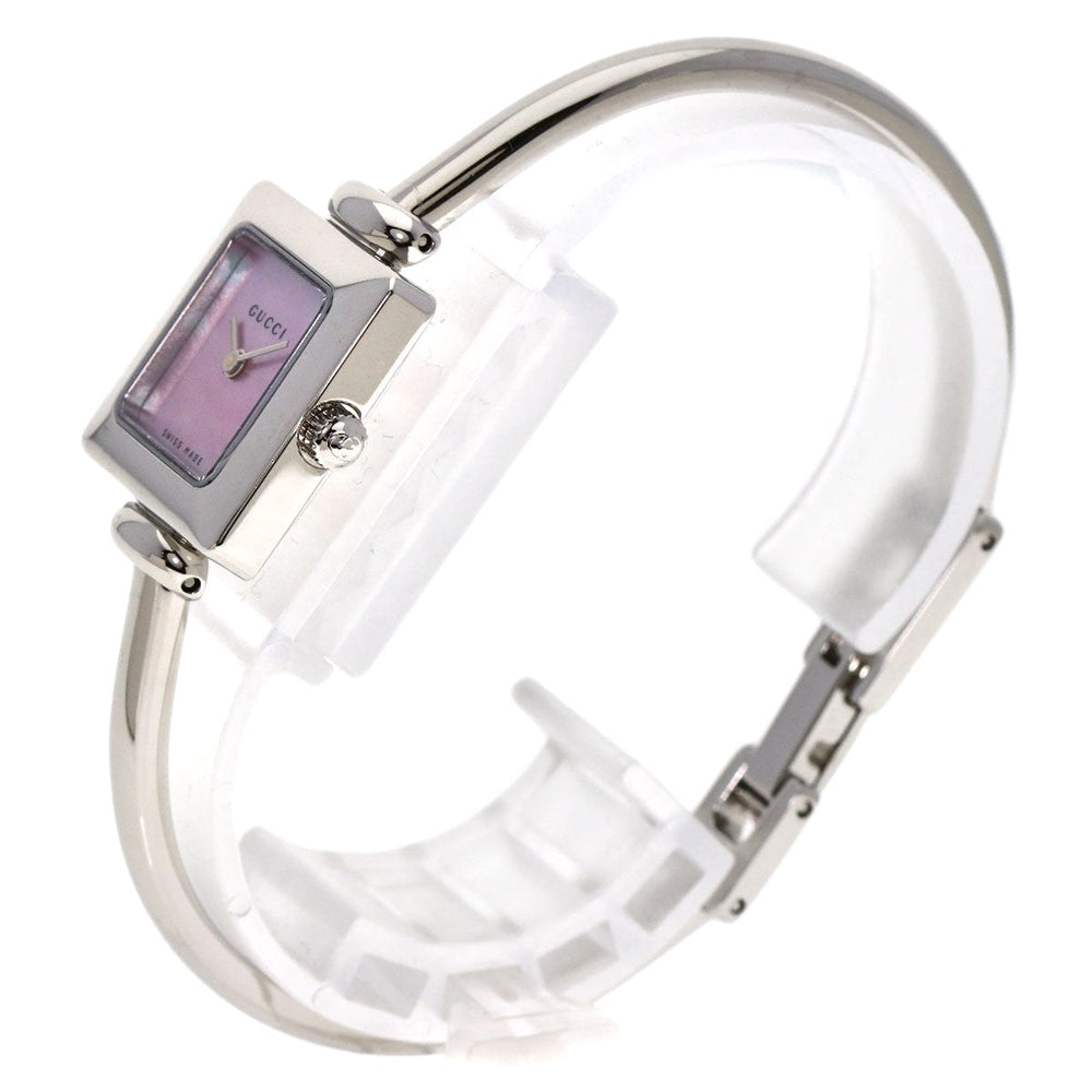 GUCCI Watches Quartz 1900 L Stainless Steel , Stainless Steel Silver square face bangle Pink shell dial Women Used Authentic