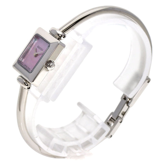 GUCCI Watches Quartz 1900 L Stainless Steel , Stainless Steel Silver square face bangle Pink shell dial Women Used Authentic