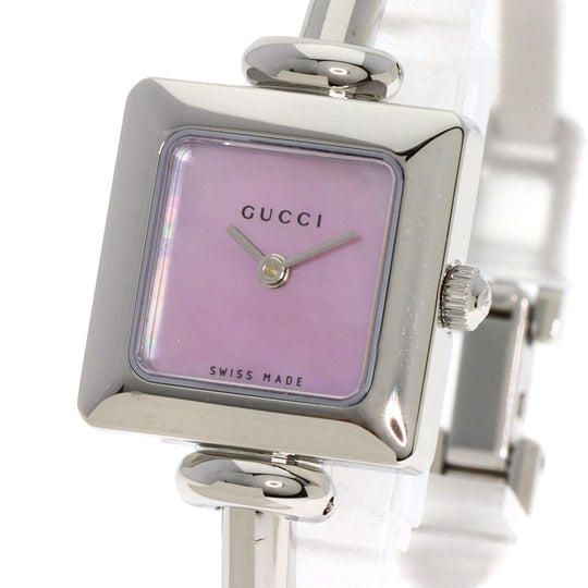 GUCCI Watches Quartz 1900 L Stainless Steel , Stainless Steel Silver square face bangle Pink shell dial Women Used Authentic