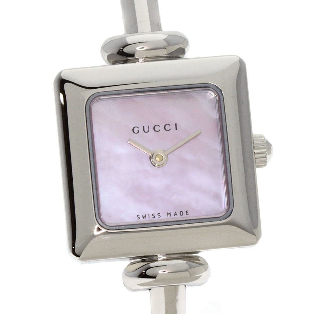 GUCCI Watches Quartz 1900 L Stainless Steel , Stainless Steel Silver square face bangle Pink shell dial Women Used Authentic