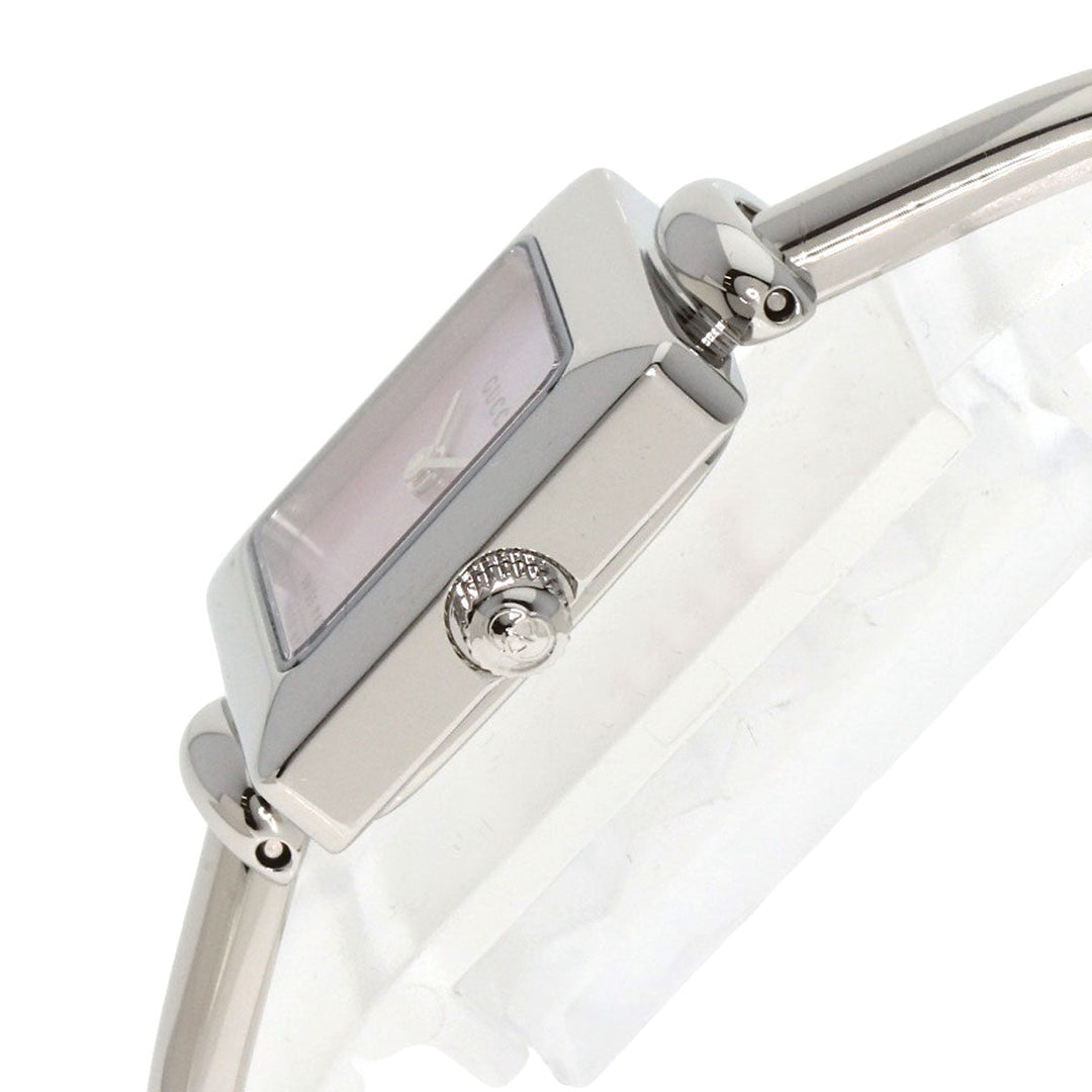 GUCCI Watches Quartz 1900 L Stainless Steel , Stainless Steel Silver square face bangle Pink shell dial Women Used Authentic