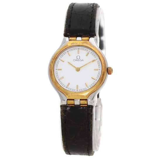 OMEGA Watches Quartz Stainless Steel, Leather, Gold Plated gold De Ville white dial Women Used Authentic