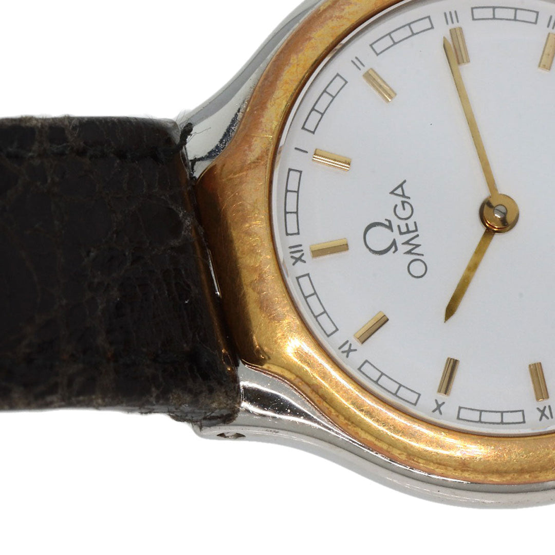 OMEGA Watches Quartz Stainless Steel, Leather, Gold Plated gold De Ville white dial Women Used Authentic