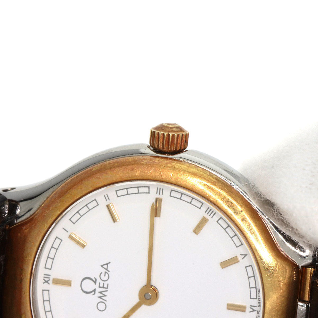 OMEGA Watches Quartz Stainless Steel, Leather, Gold Plated gold De Ville white dial Women Used Authentic