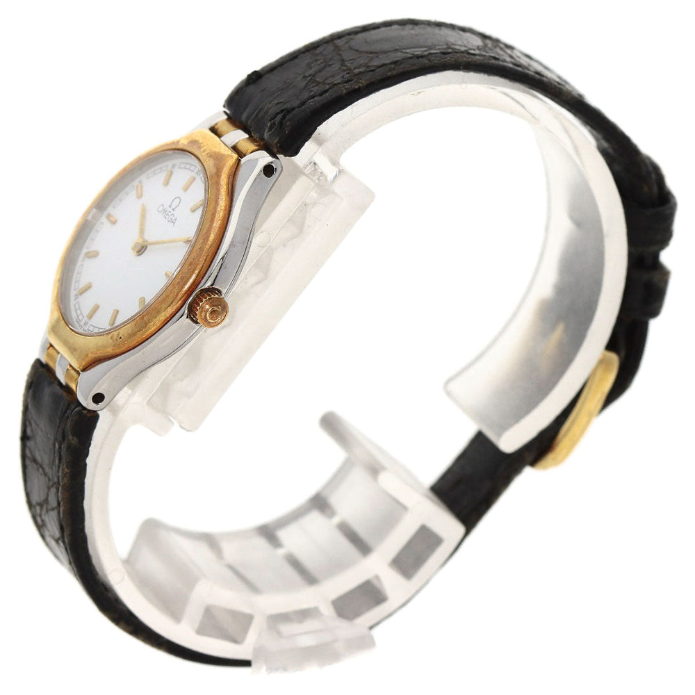 OMEGA Watches Quartz Stainless Steel, Leather, Gold Plated gold De Ville white dial Women Used Authentic