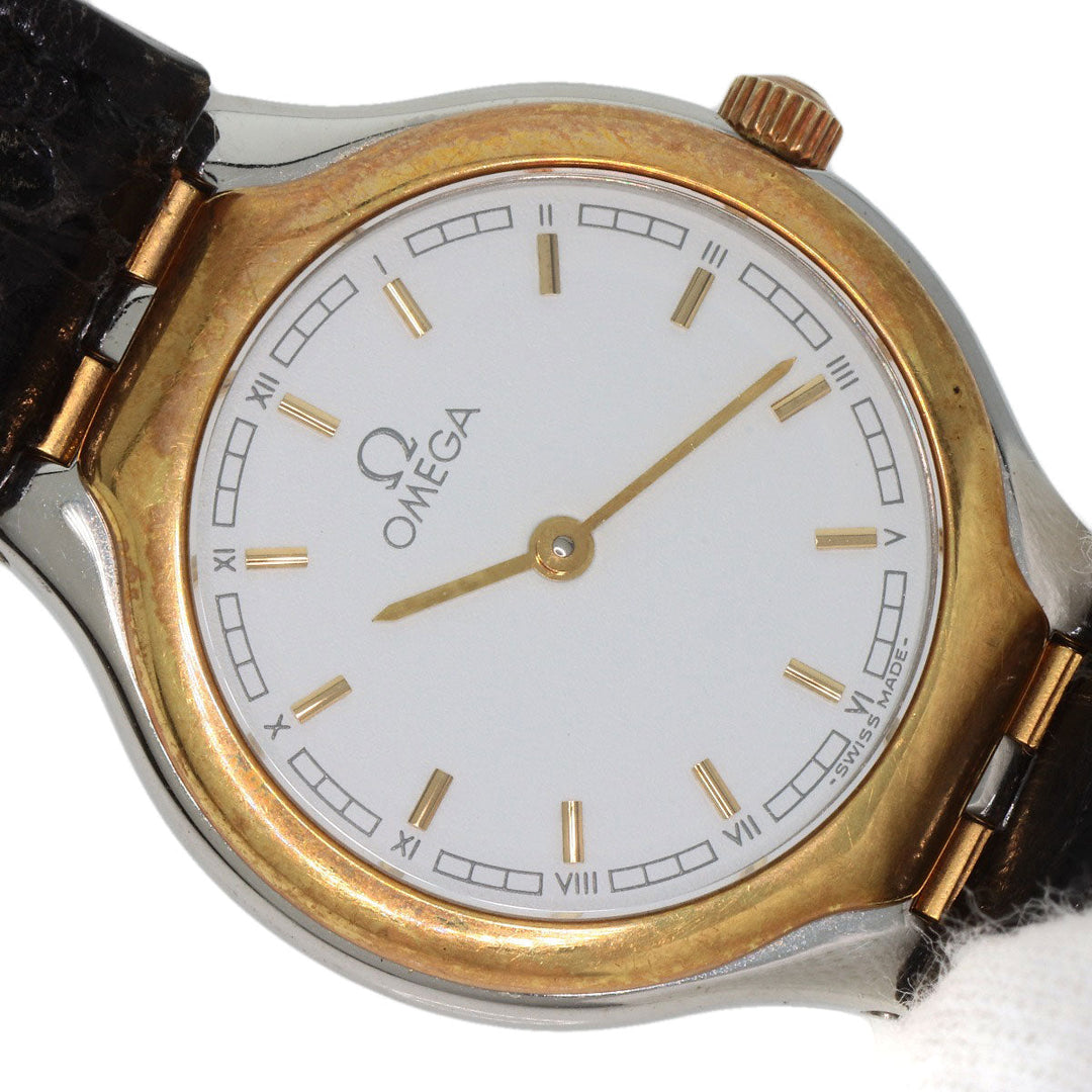 OMEGA Watches Quartz Stainless Steel, Leather, Gold Plated gold De Ville white dial Women Used Authentic