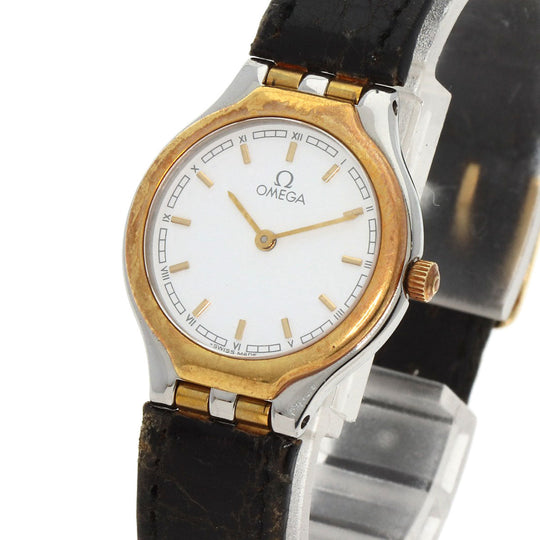 OMEGA Watches Quartz Stainless Steel, Leather, Gold Plated gold De Ville white dial Women Used Authentic