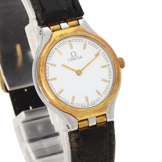 OMEGA Watches Quartz Stainless Steel, Leather, Gold Plated gold De Ville white dial Women Used Authentic