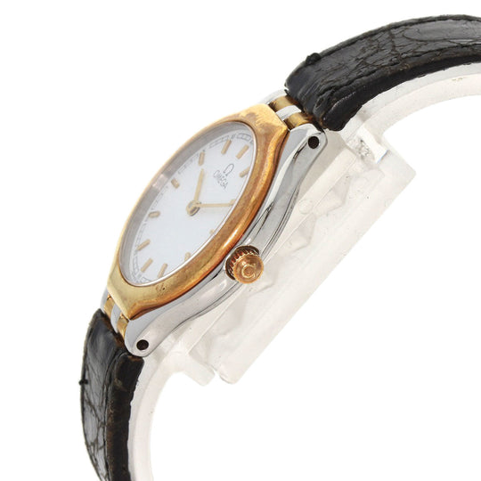 OMEGA Watches Quartz Stainless Steel, Leather, Gold Plated gold De Ville white dial Women Used Authentic