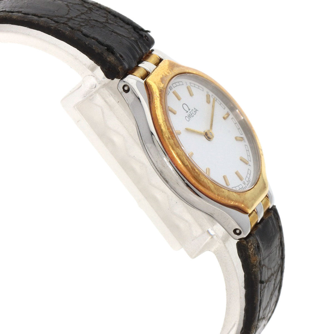 OMEGA Watches Quartz Stainless Steel, Leather, Gold Plated gold De Ville white dial Women Used Authentic