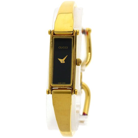 GUCCI Watches Quartz 1500L Gold Plated , Gold Plated gold Square face black dial Women Used Authentic