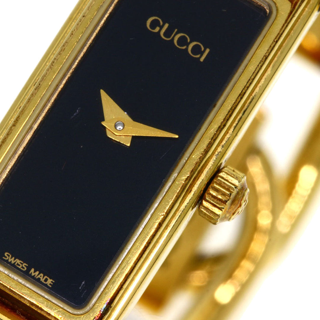 GUCCI Watches Quartz 1500L Gold Plated , Gold Plated gold Square face black dial Women Used Authentic