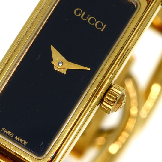 GUCCI Watches Quartz 1500L Gold Plated , Gold Plated gold Square face black dial Women Used Authentic