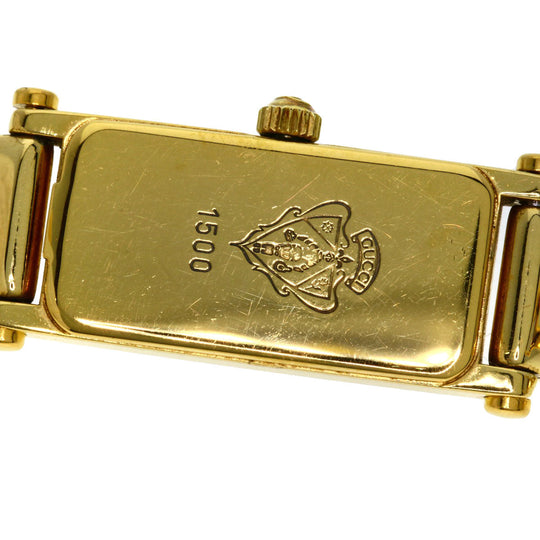 GUCCI Watches Quartz 1500L Gold Plated , Gold Plated gold Square face black dial Women Used Authentic