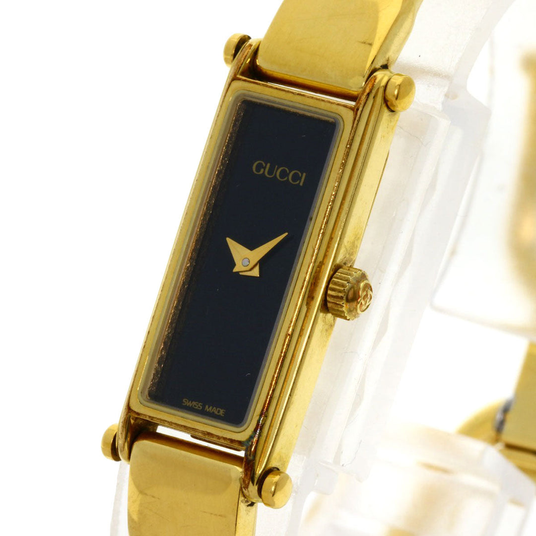 GUCCI Watches Quartz 1500L Gold Plated , Gold Plated gold Square face black dial Women Used Authentic