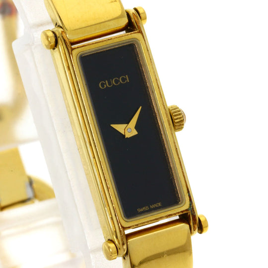 GUCCI Watches Quartz 1500L Gold Plated , Gold Plated gold Square face black dial Women Used Authentic