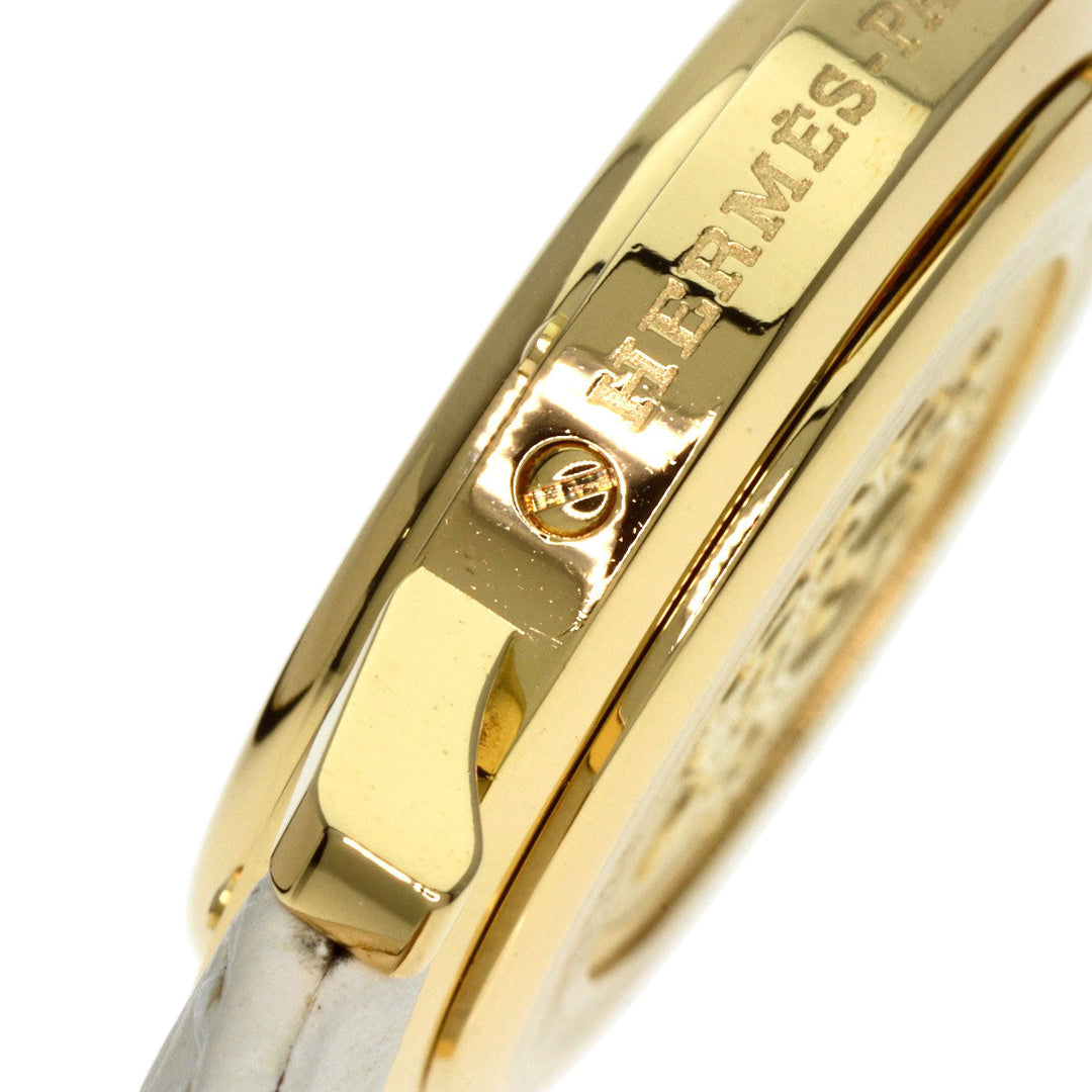 HERMES Watches Quartz CL4.285 K18YG, leather gold Clipper white dial Women Used Authentic