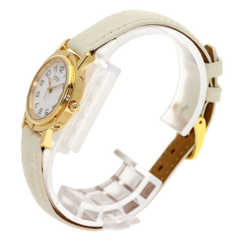 HERMES Watches Quartz CL4.285 K18YG, leather gold Clipper white dial Women Used Authentic