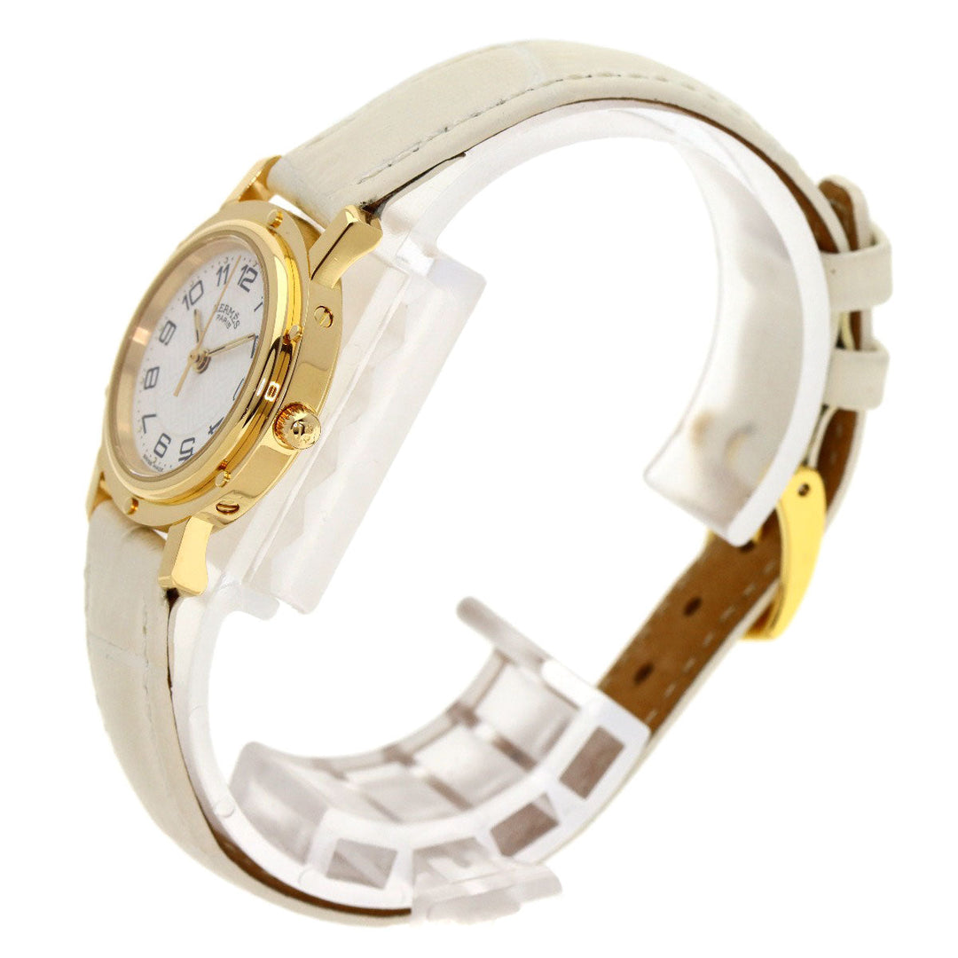 HERMES Watches Quartz CL4.285 K18YG, leather gold Clipper white dial Women Used Authentic